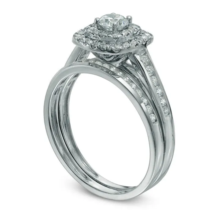 075 CT TW Natural Diamond Double Frame Bridal Engagement Ring Set in Solid 10K White Gold Goldia Rings 075 CT TW Natural Diamond Double Frame Bridal Engagement Ring Set in Solid 10K White Gold Goldia Rings