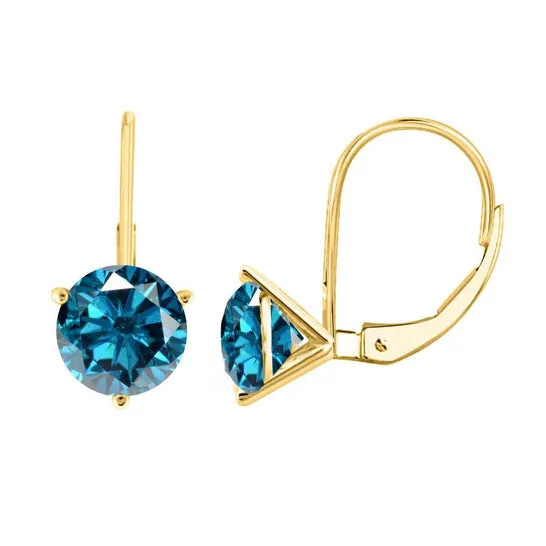 Original Maulijewels 100 Carat Natural Blue Diamond Three Prong Set Martini Leverback Earrings For Womens In 14K Solid Yellow Gold JMS always Earrings Original Maulijewels 100 Carat Natural Blue Diamond Three Prong Set Martini Leverback Earrings For Womens In 14K Solid Yellow Gold JMS always Earrings