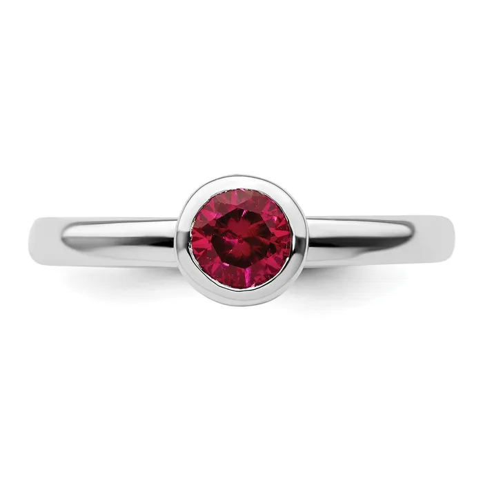 Sterling Silver Stackable Expressions Low 5mm Round Cr Ruby Ring Goldia Rings