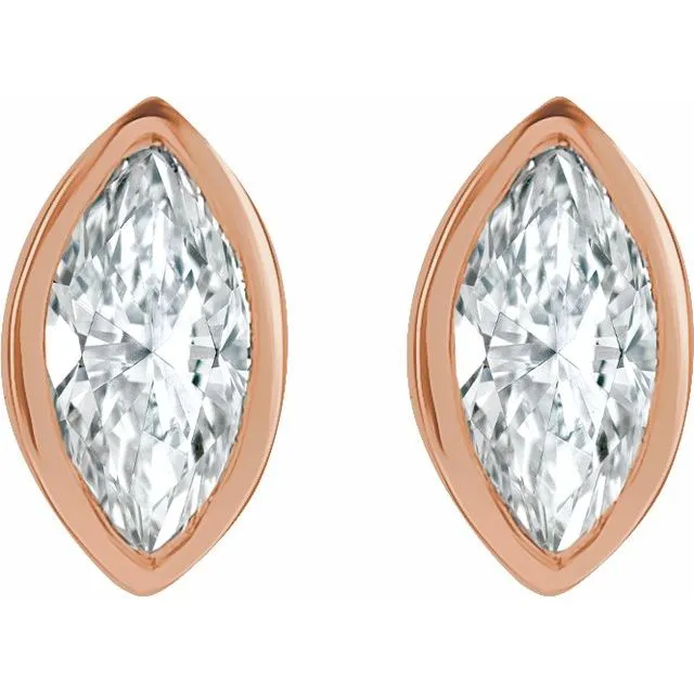 TreasureFineJewelers 14K Rose Gold 110 CTW Natural Diamond Solitaire BezelSet Earrings Earrings