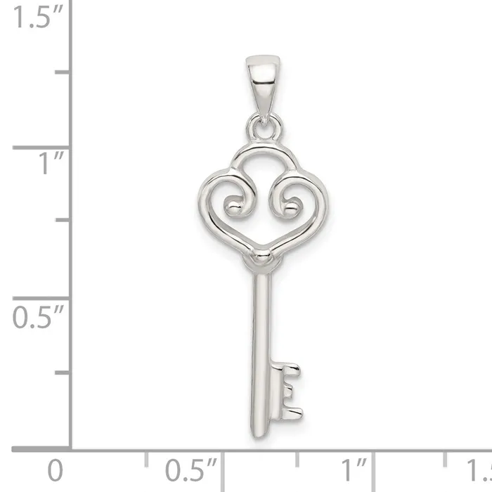 TreasureFineJewelers Necklaces Sterling Silver Polished Heart Key Pendant
