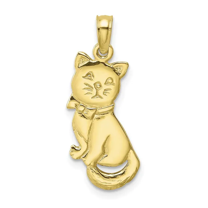Charm Necklaces WB Choice Jewelry 10K 3D Polished Sitting Cat wBow CharmWBC10K6595 Charm Necklaces WB Choice Jewelry 10K 3D Polished Sitting Cat wBow CharmWBC10K6595
