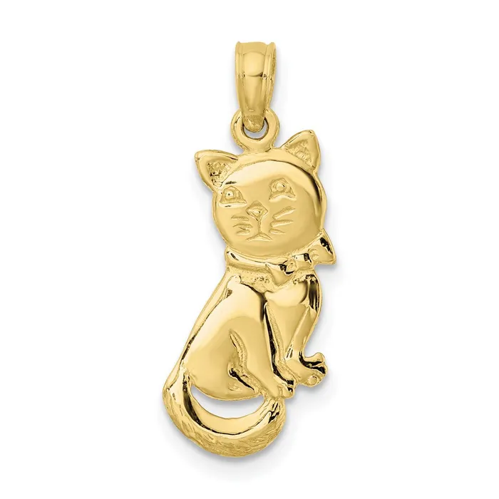Charm Necklaces WB Choice Jewelry 10K 3D Polished Sitting Cat wBow CharmWBC10K6595 Charm Necklaces WB Choice Jewelry 10K 3D Polished Sitting Cat wBow CharmWBC10K6595