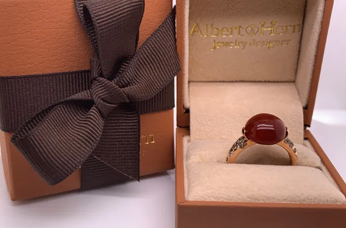 Albert Hern Rings Ring 14kt Rose Gold Agate and Brown Diamonds
