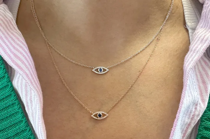 Necklace 14kt Rose Gold Evil Eye Bezel Sapphire Diamonds Albert Hern Necklaces