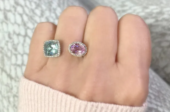 Ring 18kt Gold Open Kunzit Aquamarine with Diamonds Albert Hern Rings