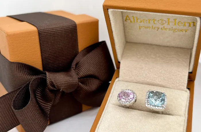 Ring 18kt Gold Open Kunzit Aquamarine with Diamonds Albert Hern Rings