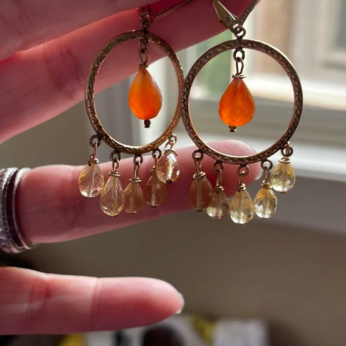 Vintage Paris Jewelry Earrings Carnelian Citrine Chandelier Earrings Gold Filled Handmade Vintage Paris Jewelry Earrings Carnelian Citrine Chandelier Earrings Gold Filled Handmade