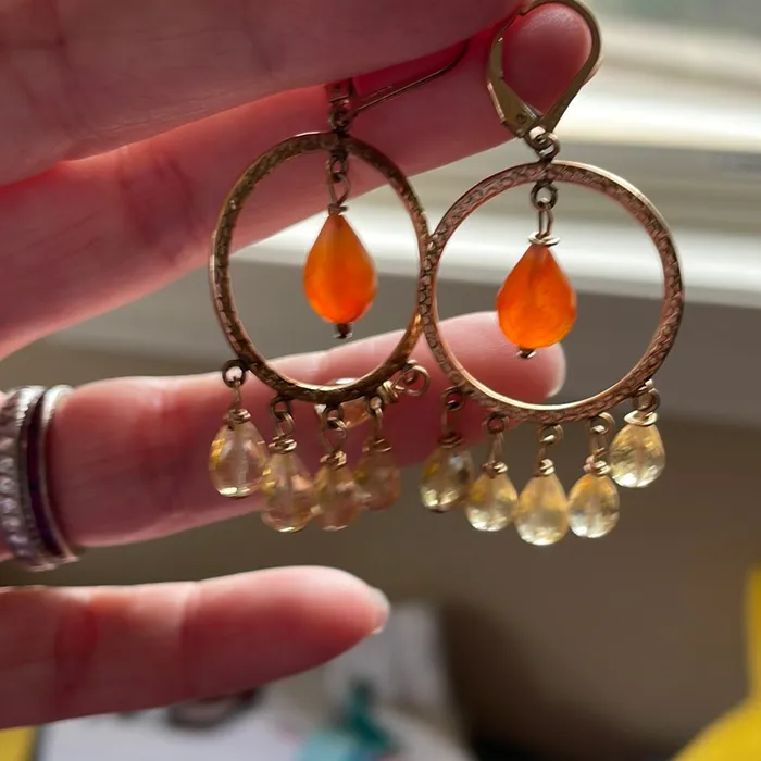 Vintage Paris Jewelry Earrings Carnelian Citrine Chandelier Earrings Gold Filled Handmade Vintage Paris Jewelry Earrings Carnelian Citrine Chandelier Earrings Gold Filled Handmade