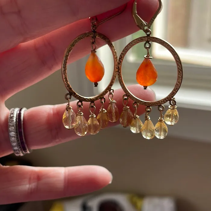 Vintage Paris Jewelry Earrings Carnelian Citrine Chandelier Earrings Gold Filled Handmade Vintage Paris Jewelry Earrings Carnelian Citrine Chandelier Earrings Gold Filled Handmade