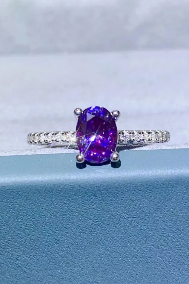 1 Carat Purple Moissanite 4Prong Ring Trendsi Rings