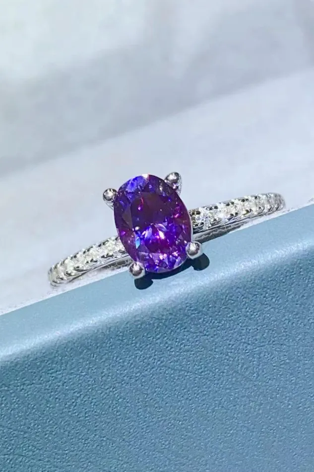 1 Carat Purple Moissanite 4Prong Ring Trendsi Rings