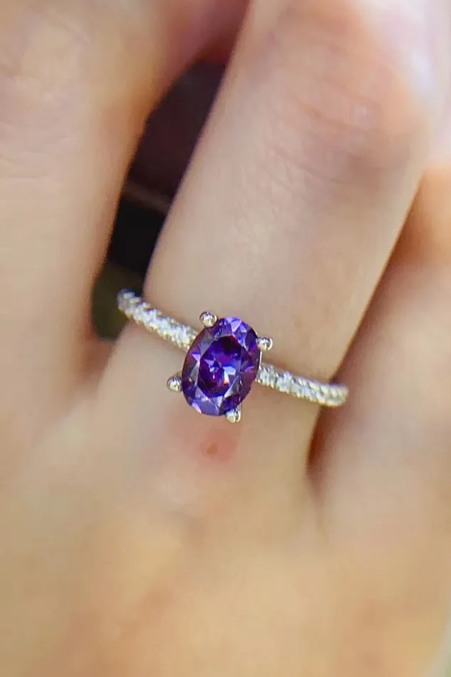 1 Carat Purple Moissanite 4Prong Ring Trendsi Rings