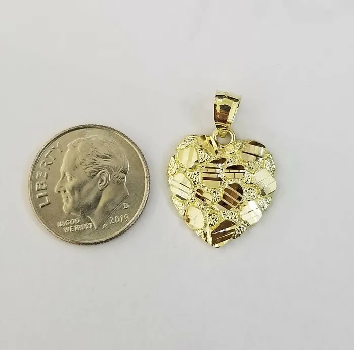 10k Yellow Gold Rope Chain Nugget Heart Charm Pendant 18 20 22 24 26 28 Gold and Diamond Necklaces