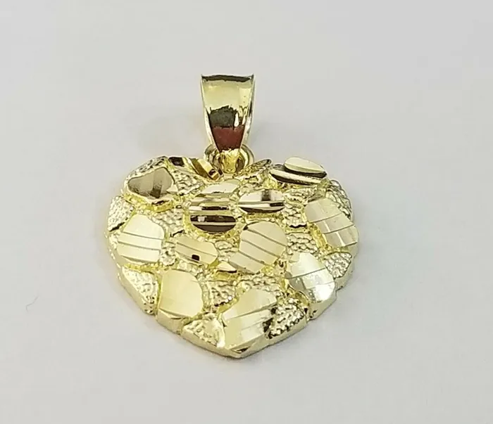 10k Yellow Gold Rope Chain Nugget Heart Charm Pendant 18 20 22 24 26 28 Gold and Diamond Necklaces