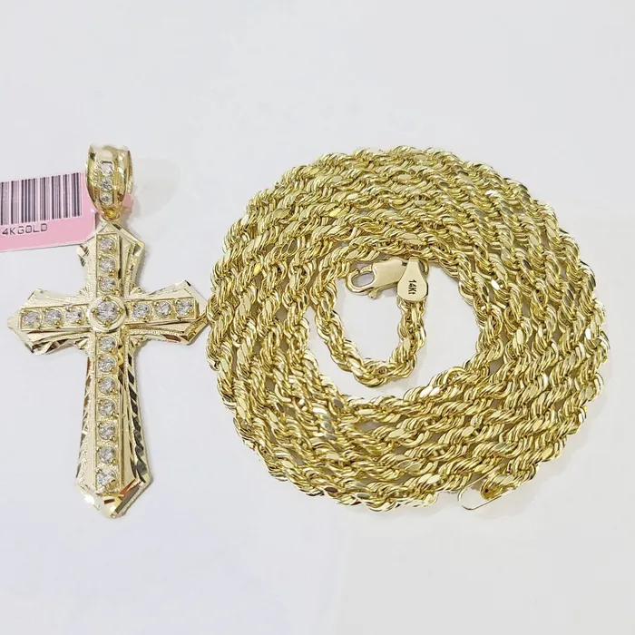 14k Yellow Gold Rope Chain CZ Cross Charm SET 5mm 26 Inch Necklace REAL Globalwatches10 Necklaces 14k Yellow Gold Rope Chain CZ Cross Charm SET 5mm 26 Inch Necklace REAL Globalwatches10 Necklaces