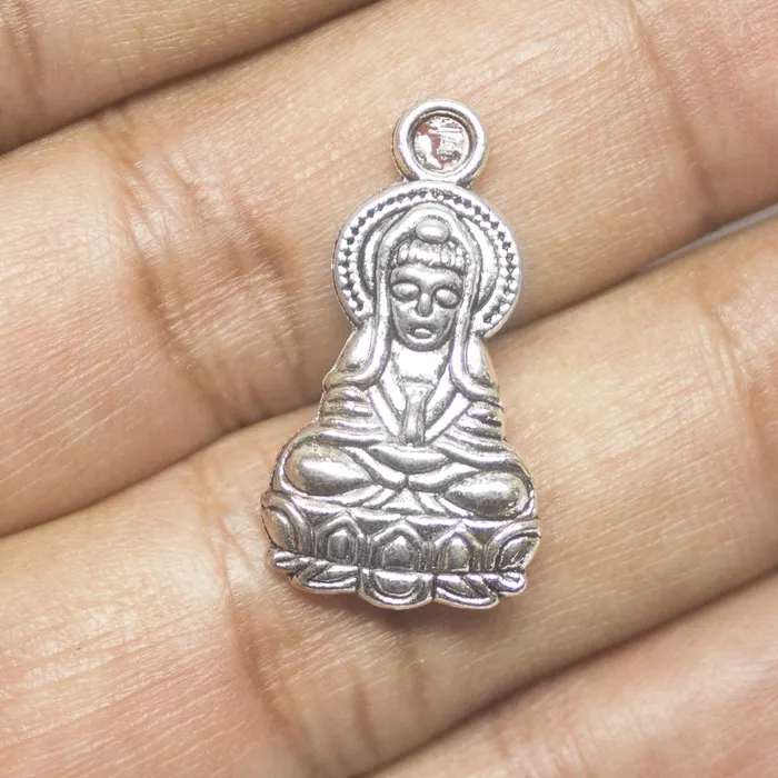3 Buddha Charms Antique Silver Tone Meditation Charm Beads Supplies USA Charm Necklaces