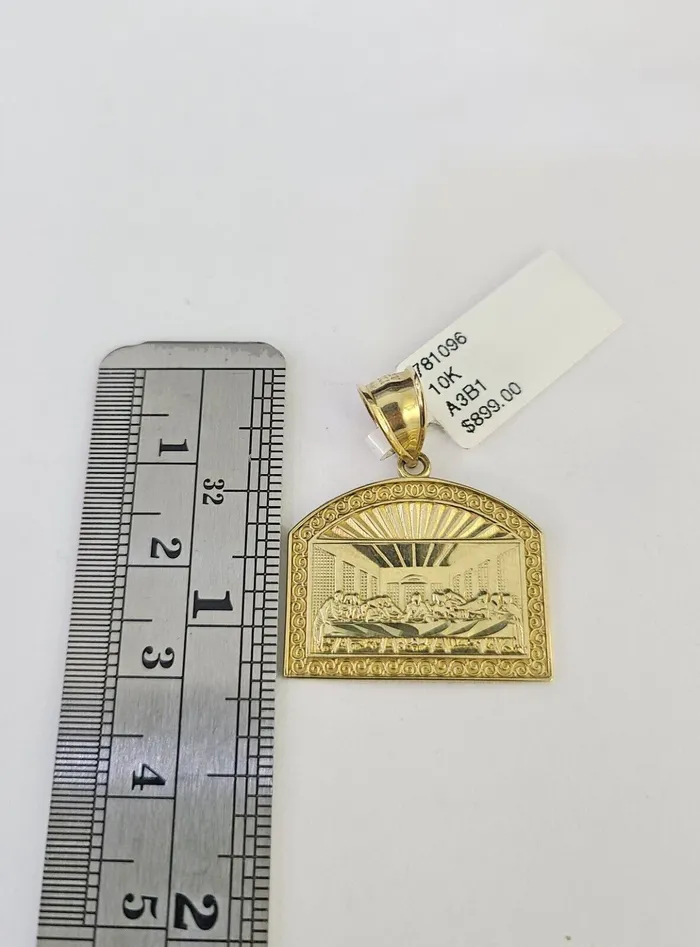 Charm Necklaces 10k Gold Chain Last Supper Charm Solid Cuban Curb Link 5mm 1828 Inch SET Gold and Diamond