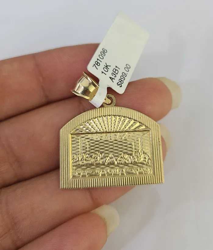 Charm Necklaces 10k Gold Chain Last Supper Charm Solid Cuban Curb Link 5mm 1828 Inch SET Gold and Diamond