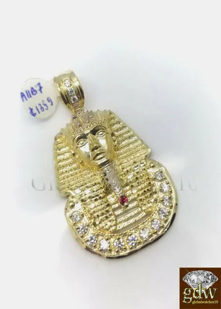 Charm Necklaces Real 10k Gold Egyptian Pharaoh Head Charm Pendant 2 Inch Men Women Gold and Diamond Charm Necklaces Real 10k Gold Egyptian Pharaoh Head Charm Pendant 2 Inch Men Women Gold and Diamond