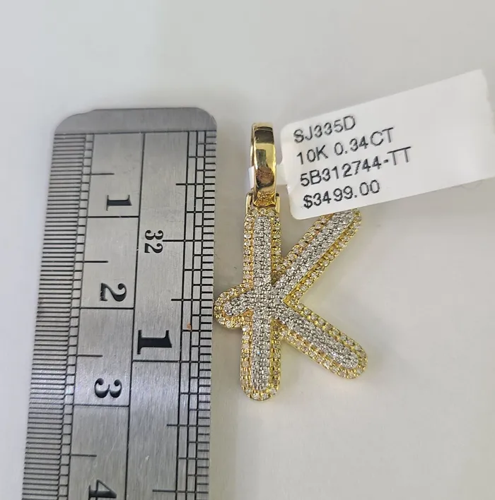 Globalwatches10 10k Yellow Gold Diamond K Charm Pendant Initial Alphabet Letter Real Genuine Charm Necklaces