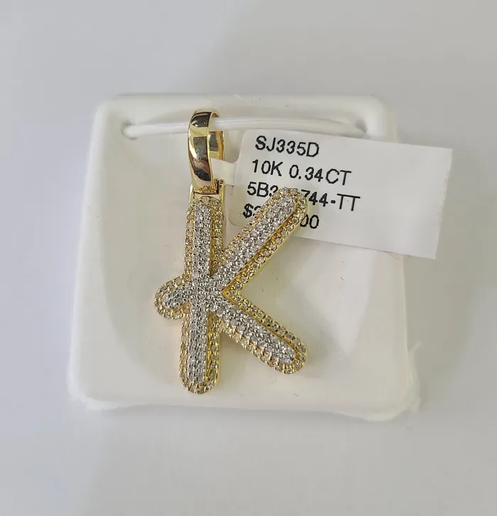 Globalwatches10 10k Yellow Gold Diamond K Charm Pendant Initial Alphabet Letter Real Genuine Charm Necklaces