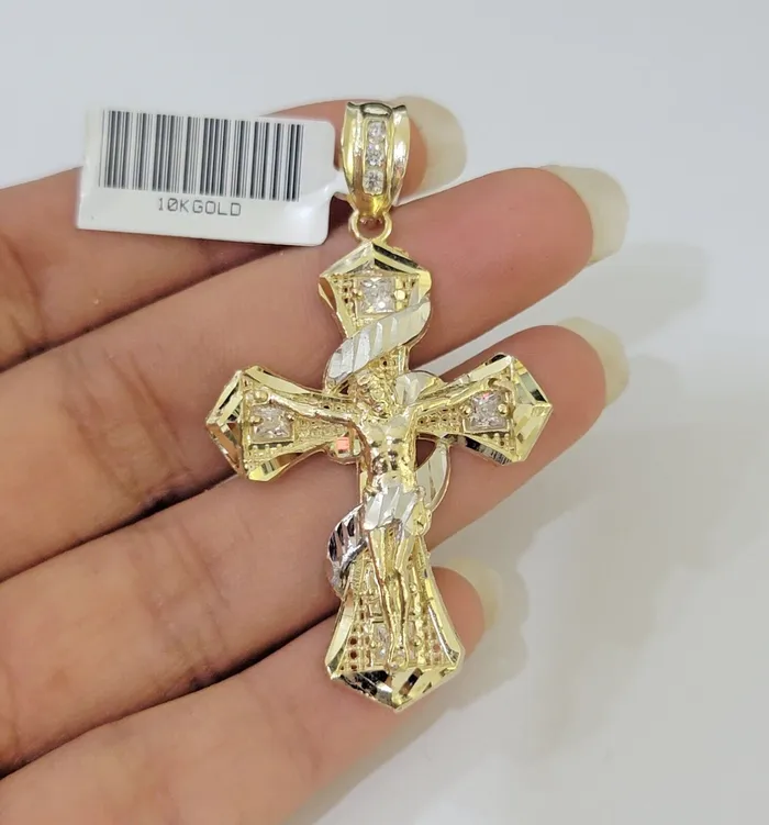 Globalwatches10 Necklaces 10k Yellow Gold Jesus Cross Spiral Charm pendant Diamond Cut Crucifix 2 Globalwatches10 Necklaces 10k Yellow Gold Jesus Cross Spiral Charm pendant Diamond Cut Crucifix 2