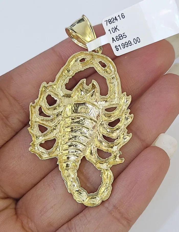 Globatwatches10 Charm Necklaces 10K Yellow Gold Scorpion Charm Pendant Zodiac Sign Real 10k Real Genuine