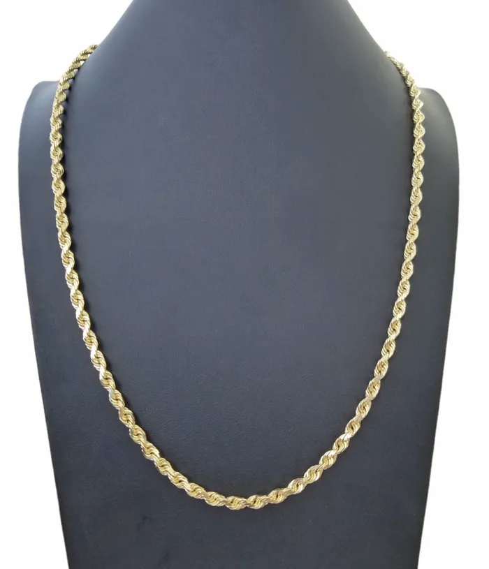 Gold and Diamond 10k Real Gold Chain Solid Rope Necklace 7mm 20 Inch On Sale Free Shipping Necklaces