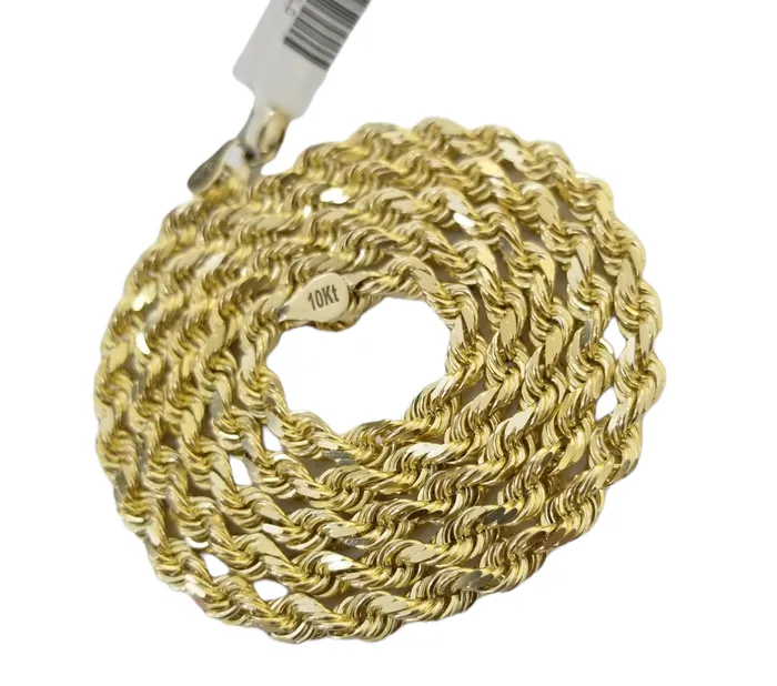 Gold and Diamond 10k Real Gold Chain Solid Rope Necklace 7mm 20 Inch On Sale Free Shipping Necklaces