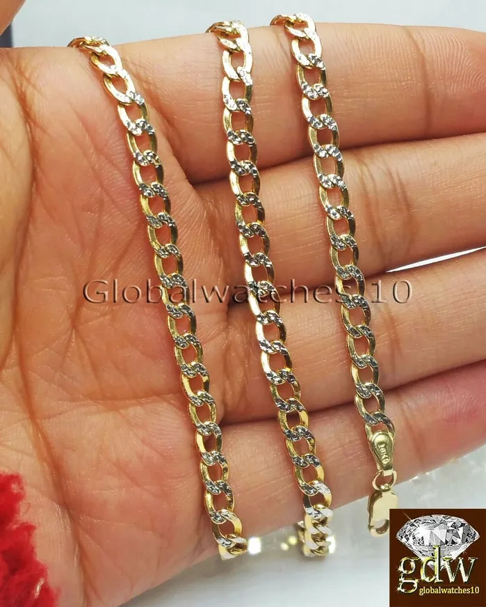 Gold and Diamond Earrings Real 10k Yellow Gold Miami Cuban Diamond Cut Chain in Various Length 2226 Inch