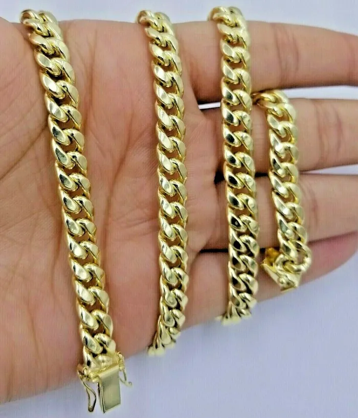Gold and Diamond Necklaces Real 10K Yellow Gold Chain 8mm 20 Necklace Miami Cuban Link Mens Box Lock SHORT Gold and Diamond Necklaces Real 10K Yellow Gold Chain 8mm 20 Necklace Miami Cuban Link Mens Box Lock SHORT