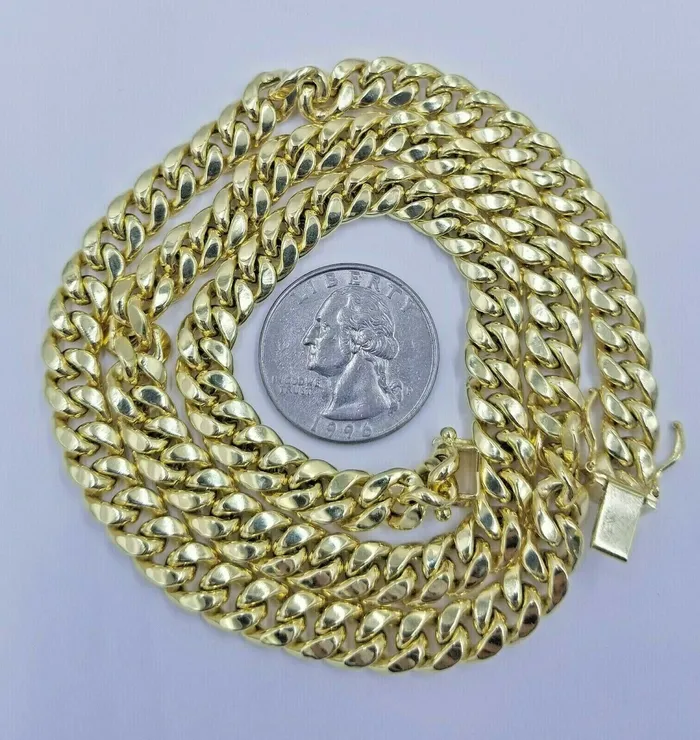 Gold and Diamond Necklaces Real 10K Yellow Gold Chain 8mm 20 Necklace Miami Cuban Link Mens Box Lock SHORT
