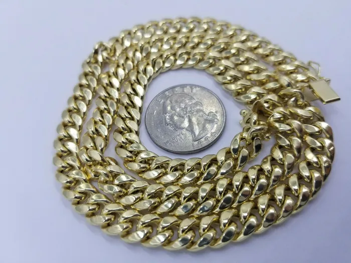 Gold and Diamond Necklaces Real 10K Yellow Gold Chain 8mm 20 Necklace Miami Cuban Link Mens Box Lock SHORT