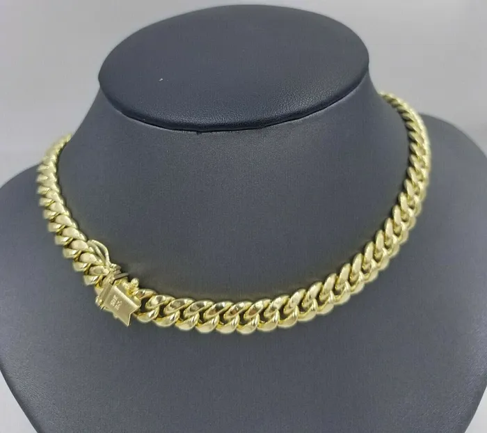 Gold and Diamond Necklaces Real 10K Yellow Gold Chain 8mm 20 Necklace Miami Cuban Link Mens Box Lock SHORT