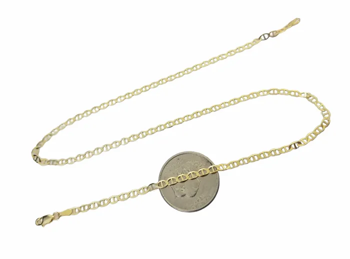Gold and Diamond Real 10k Yellow Gold Mariner Anchor Link Chain 3mm Necklace 16 Inch Necklaces