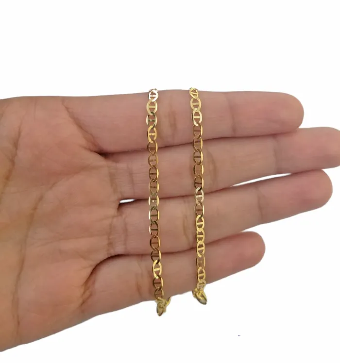 Gold and Diamond Real 10k Yellow Gold Mariner Anchor Link Chain 3mm Necklace 16 Inch Necklaces