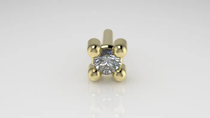 JCM DESIGN JEWELRY Earrings 14K Ear Piercing with 1 Diamond 15mm 4 Prongs