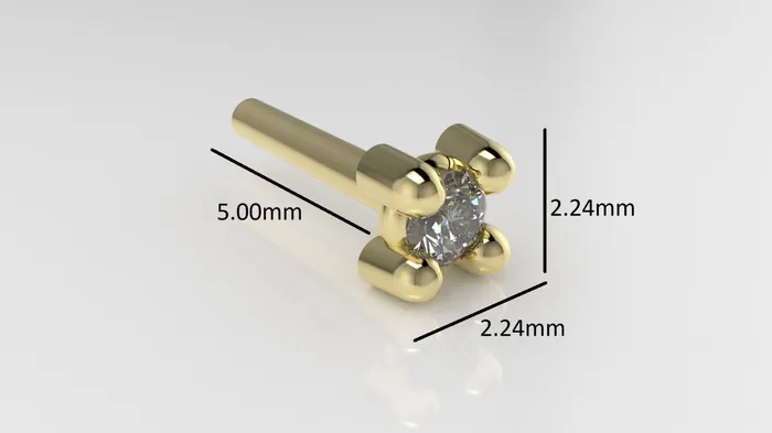 JCM DESIGN JEWELRY Earrings 14K Ear Piercing with 1 Diamond 15mm 4 Prongs