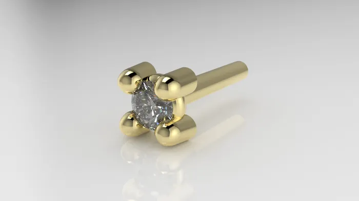 JCM DESIGN JEWELRY Earrings 14K Ear Piercing with 1 Diamond 15mm 4 Prongs