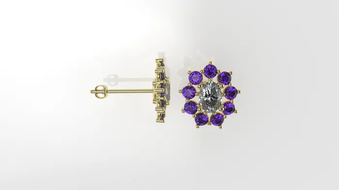 JCM DESIGN JEWELRY Gold Push Bag Earrings with 2 DIAMOND VS1 and 18 AMETHYST Flower style Stt Prongs Earrings JCM DESIGN JEWELRY Gold Push Bag Earrings with 2 DIAMOND VS1 and 18 AMETHYST Flower style Stt Prongs Earrings