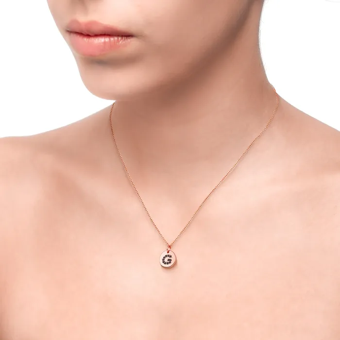 Magna G Letter Necklace Black CZ Rose Gold Plated 925 Silver Spirito Rosa Necklaces Magna G Letter Necklace Black CZ Rose Gold Plated 925 Silver Spirito Rosa Necklaces