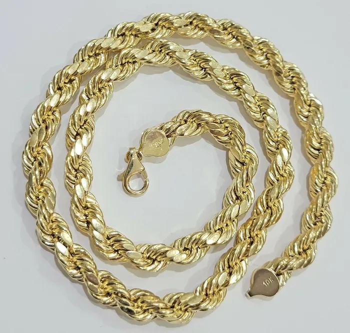 Real 10k Gold Nugget Jesus Crucifix Cross Pendent Charm with 24 Inch Rope Chain Gold and Diamond Charm Necklaces