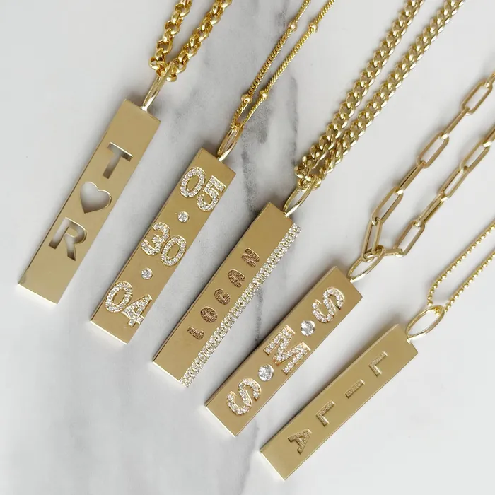 Charm Necklaces Alev Collection Date Pave Plate Charm