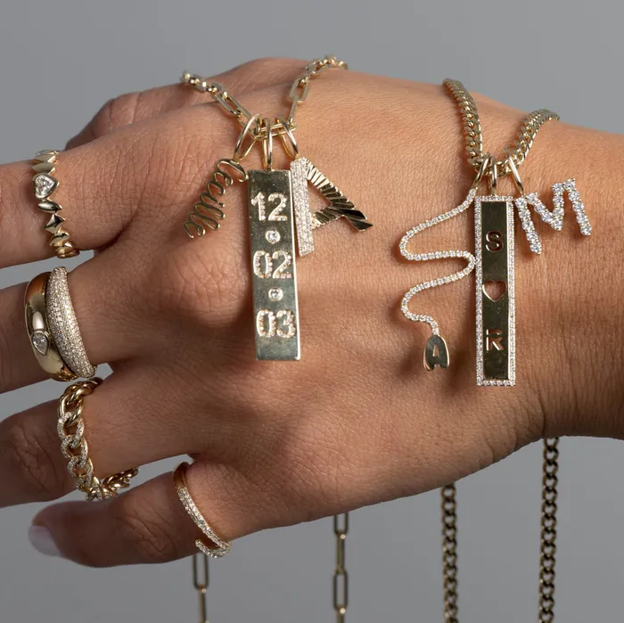 Charm Necklaces Alev Collection Date Pave Plate Charm