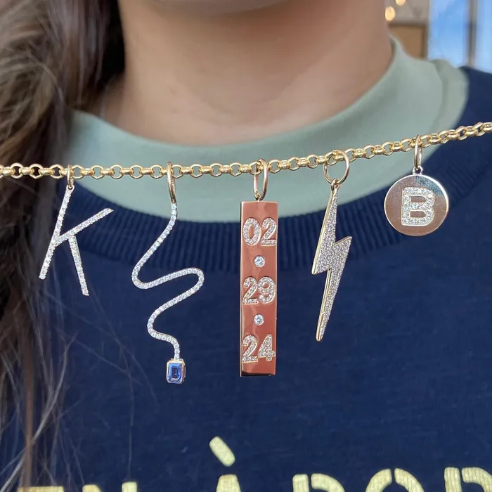 Charm Necklaces Alev Collection Date Pave Plate Charm