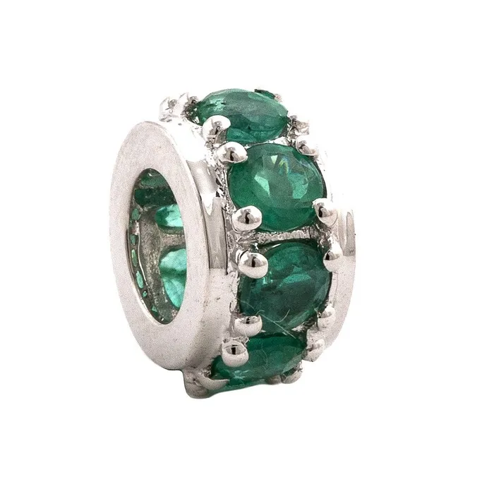 Charm Necklaces Elisa Ilana 14K White Gold Emerald Wheel Charm
