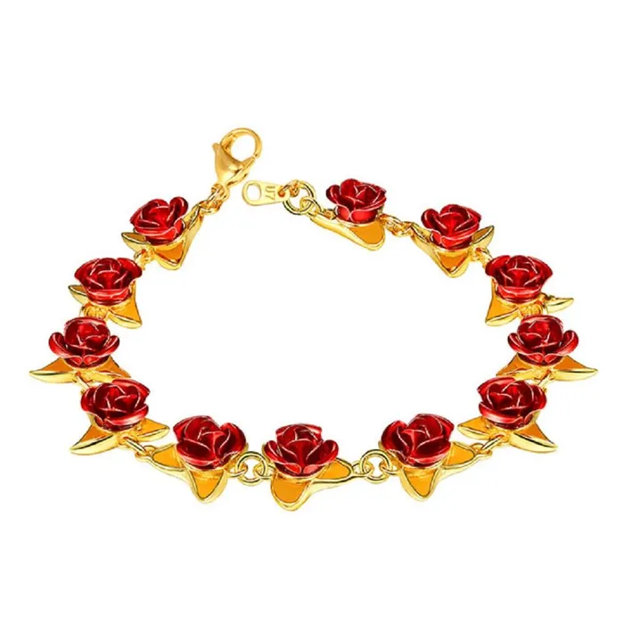 Charm Necklaces sparklingselections Womens Bridesmaids Red Rose Flowers Wrist Chain Charm Bracelets