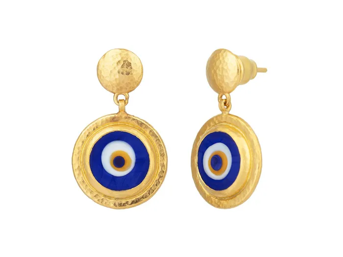 Earrings GURHAN Rune Gold Single Drop Earrings 12mm Round Set in Wide Frame Evil Eye GG GOLD OOAK Earrings GURHAN Rune Gold Single Drop Earrings 12mm Round Set in Wide Frame Evil Eye GG GOLD OOAK