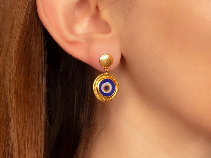 Earrings GURHAN Rune Gold Single Drop Earrings 12mm Round Set in Wide Frame Evil Eye GG GOLD OOAK Earrings GURHAN Rune Gold Single Drop Earrings 12mm Round Set in Wide Frame Evil Eye GG GOLD OOAK